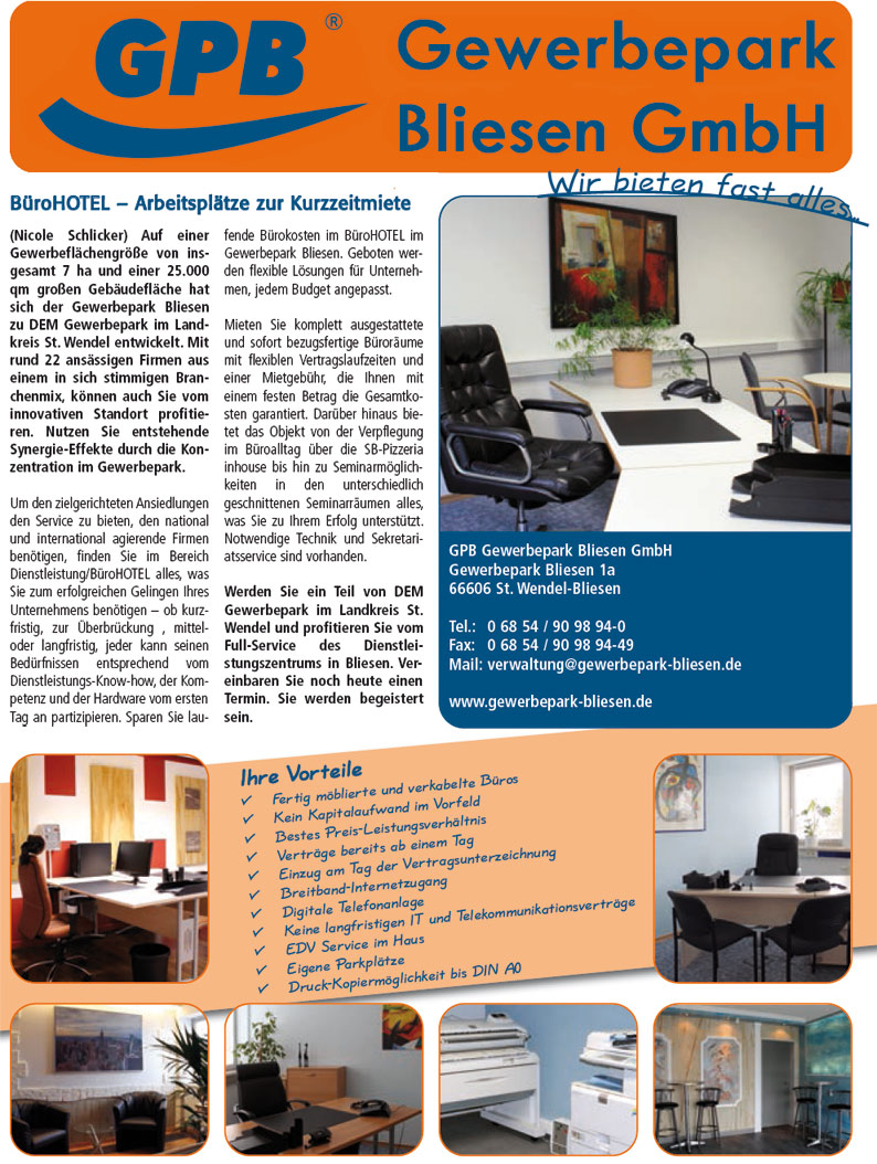 Gewerbepark Bliesen GmbH - BüroHOTEL